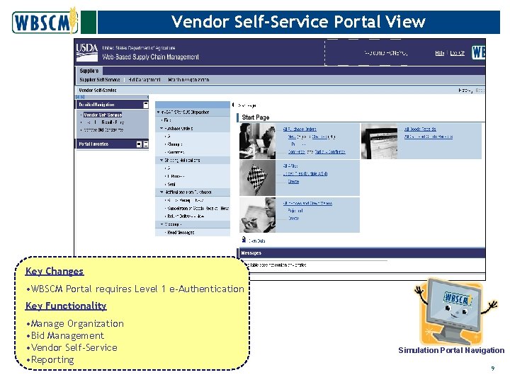 Vendor Self-Service Portal View Key Changes • WBSCM Portal requires Level 1 e-Authentication Key