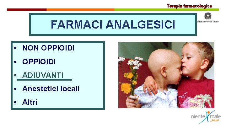 Terapia farmacologica FARMACI ANALGESICI • NON OPPIOIDI • ADIUVANTI • Anestetici locali • Altri