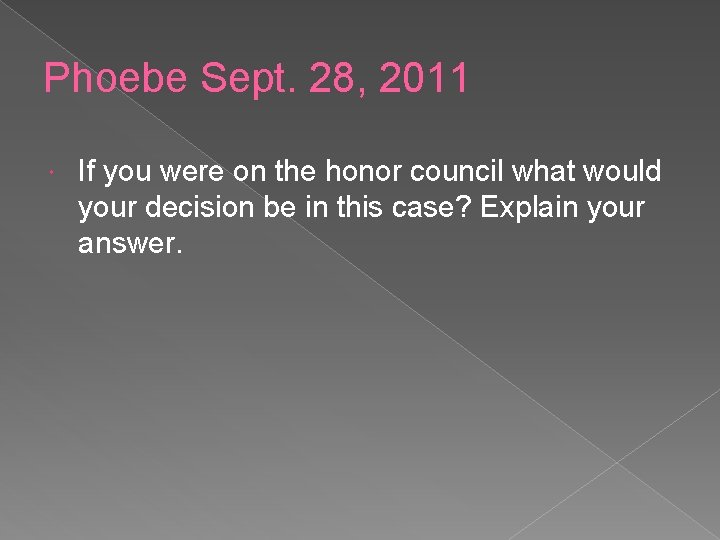 Phoebe Sept. 28, 2011 If you were on the honor council what would your