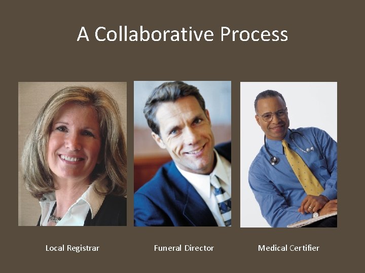 A Collaborative Process Local Registrar Funeral Director Medical Certifier 