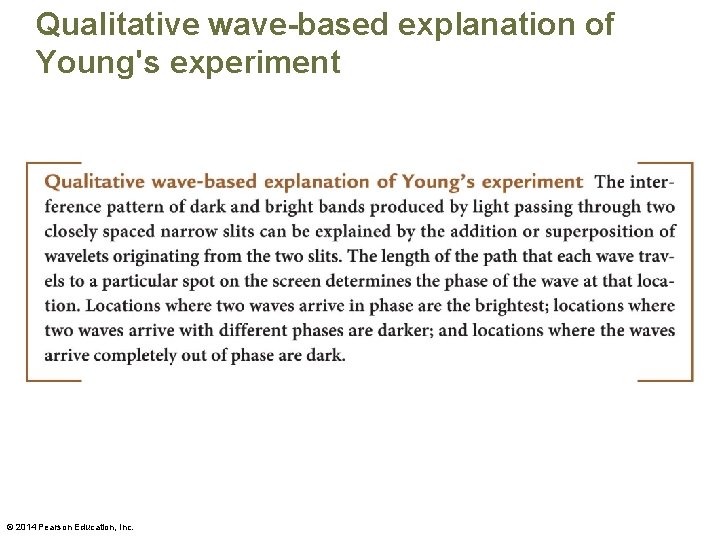 Qualitative wave-based explanation of Young's experiment © 2014 Pearson Education, Inc. 