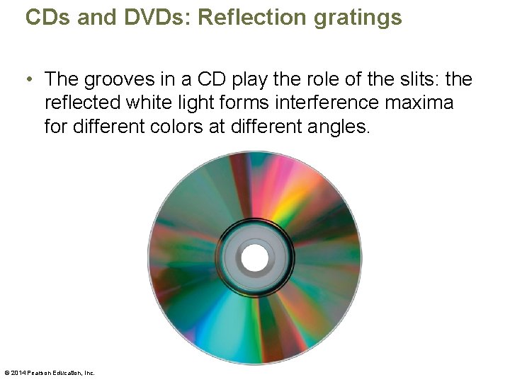 CDs and DVDs: Reflection gratings • The grooves in a CD play the role