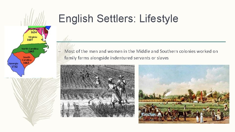 English Settlers: Lifestyle – Most of the men and women in the Middle and