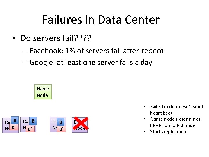 Failures in Data Center • Do servers fail? ? – Facebook: 1% of servers