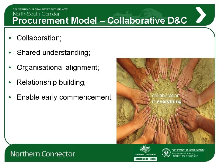Procurement Model – Collaborative D&C • Collaboration; • Shared understanding; • Organisational alignment; •