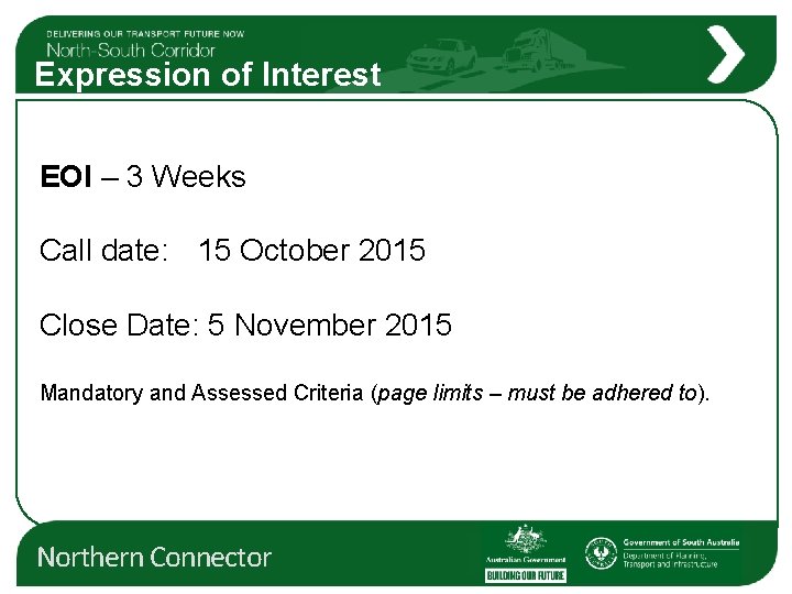 Expression of Interest EOI – 3 Weeks Call date: 15 October 2015 Close Date: