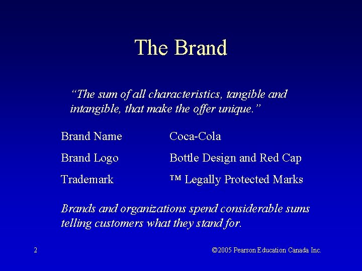 The Brand “The sum of all characteristics, tangible and intangible, that make the offer