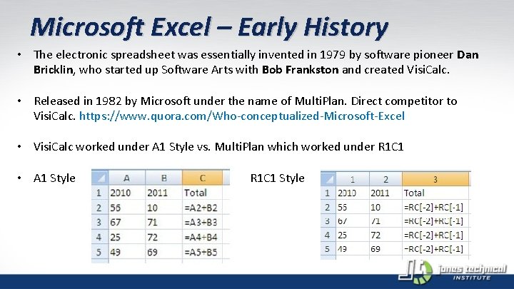 Microsoft Excel – Early History • The electronic spreadsheet was essentially invented in 1979
