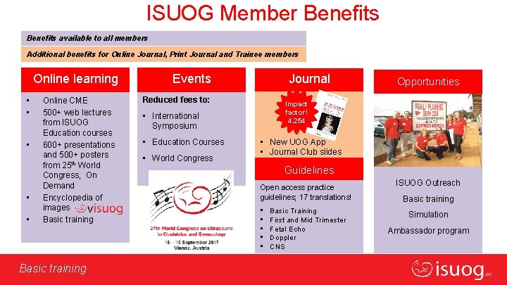 ISUOG Member Benefits available to all members Additional benefits for Online Journal, Print Journal