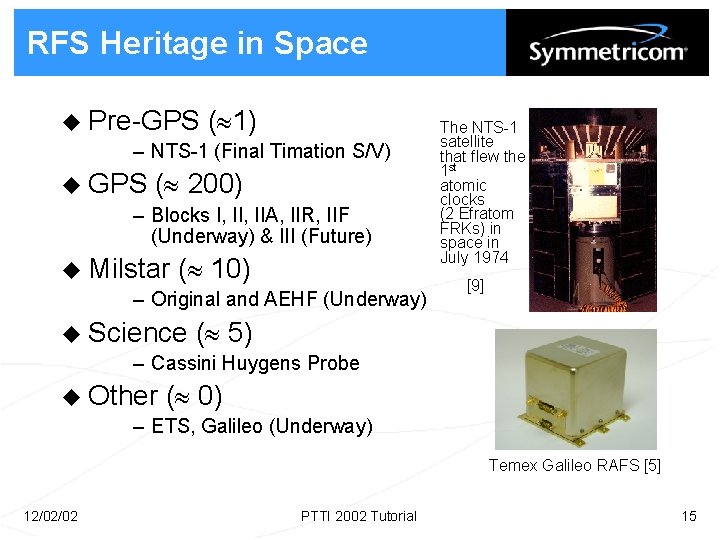 RFS Heritage in Space u Pre-GPS ( 1) – NTS-1 (Final Timation S/V) u