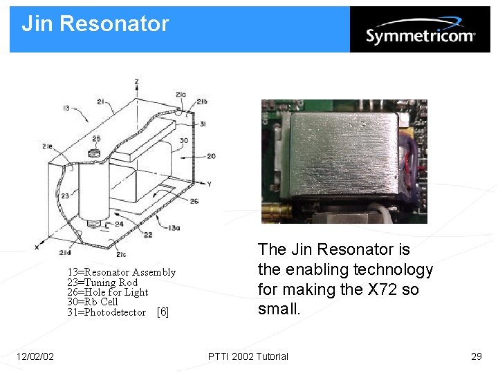 Jin Resonator 13=Resonator Assembly 23=Tuning Rod 26=Hole for Light 30=Rb Cell 31=Photodetector [6] 12/02/02