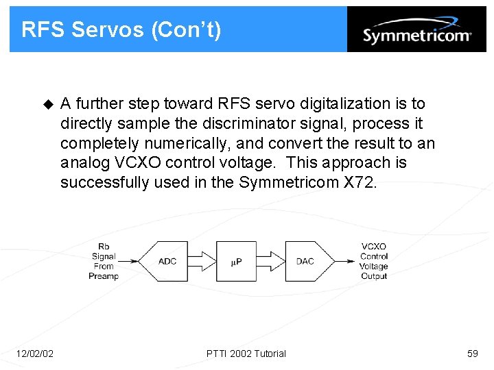 RFS Servos (Con’t) u 12/02/02 A further step toward RFS servo digitalization is to
