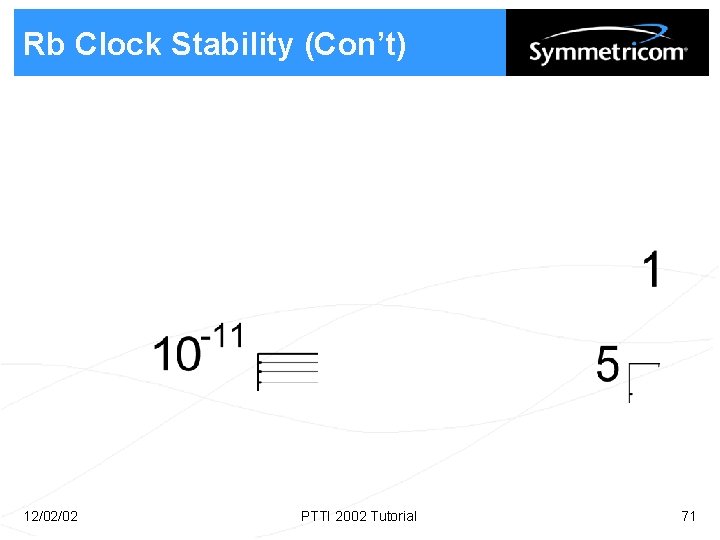 Rb Clock Stability (Con’t) 12/02/02 PTTI 2002 Tutorial 71 
