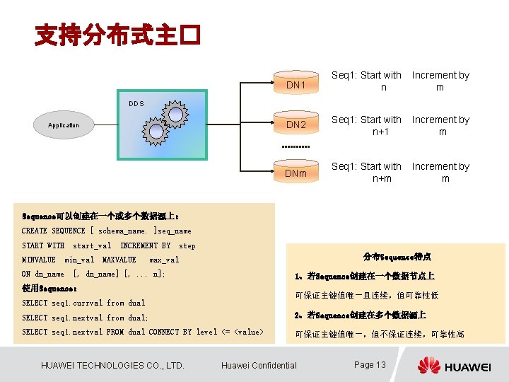 支持分布式主� DN 1 Seq 1: Start with Increment by n m DN 2 Seq