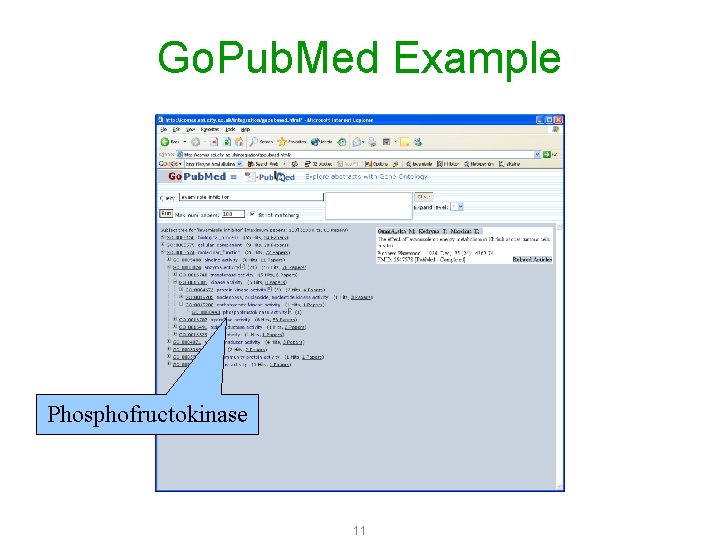 Go. Pub. Med Example Phosphofructokinase 11 
