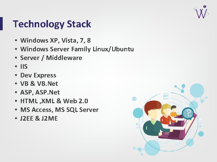 Technology Stack • • • Windows XP, Vista, 7, 8 Windows Server Family Linux/Ubuntu