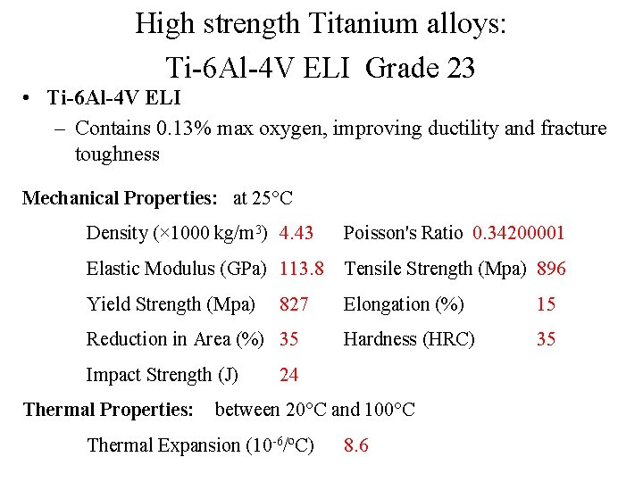 High strength Titanium alloys: Ti-6 Al-4 V ELI Grade 23 • Ti-6 Al-4 V