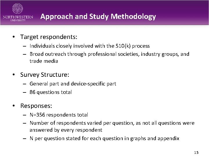 Approach and Study Methodology • Target respondents: – Individuals closely involved with the 510(k)