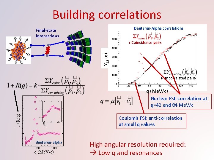 Building correlations Deuteron-Alpha correlations Final-state interactions Y 12 (q) + Coincidence pairs + Uncorrelated