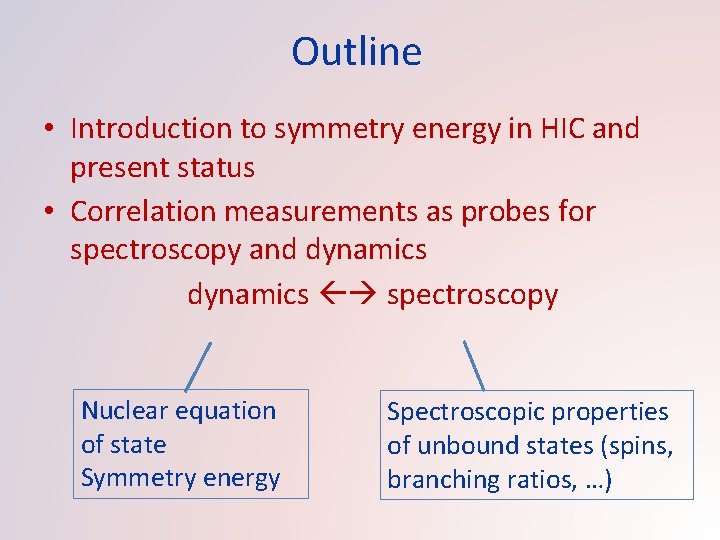 Outline • Introduction to symmetry energy in HIC and present status • Correlation measurements