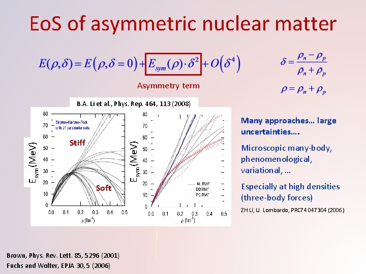 Eo. S of asymmetric nuclear matter Asymmetry term B. A. Li et al. ,