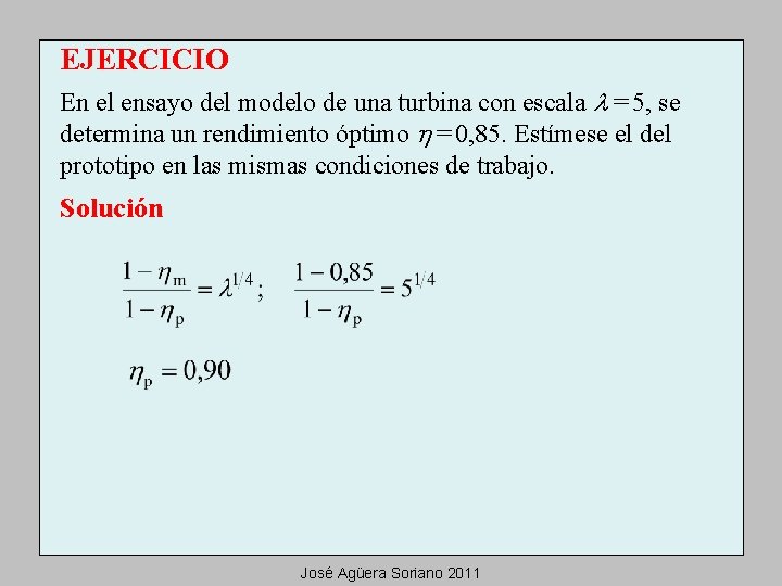 EJERCICIO En el ensayo del modelo de una turbina con escala l = 5,