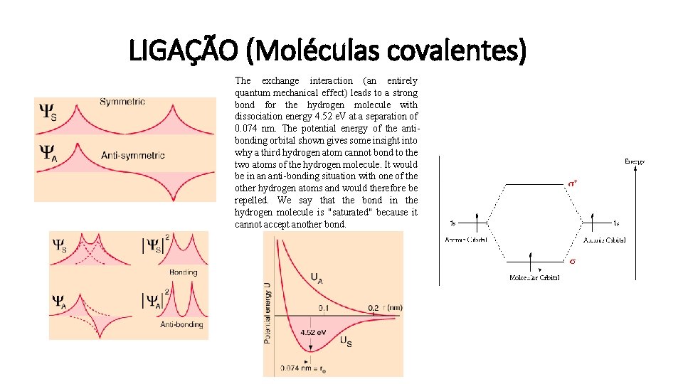 LIGAÇÃO (Moléculas covalentes) The exchange interaction (an entirely quantum mechanical effect) leads to a