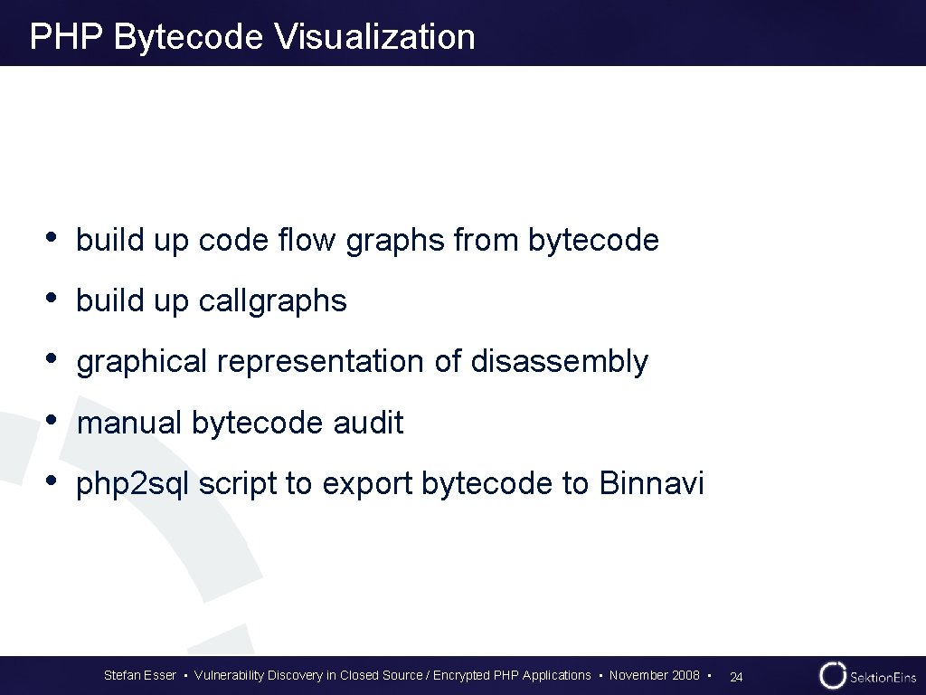 PHP Bytecode Visualization • build up code flow graphs from bytecode • build up PHP Bytecode Visualization • build up code flow graphs from bytecode • build up