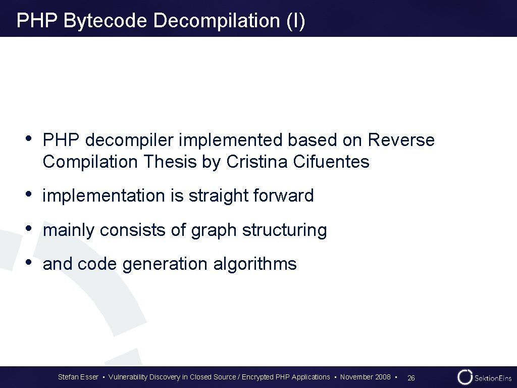 PHP Bytecode Decompilation (I) • PHP decompiler implemented based on Reverse Compilation Thesis by PHP Bytecode Decompilation (I) • PHP decompiler implemented based on Reverse Compilation Thesis by