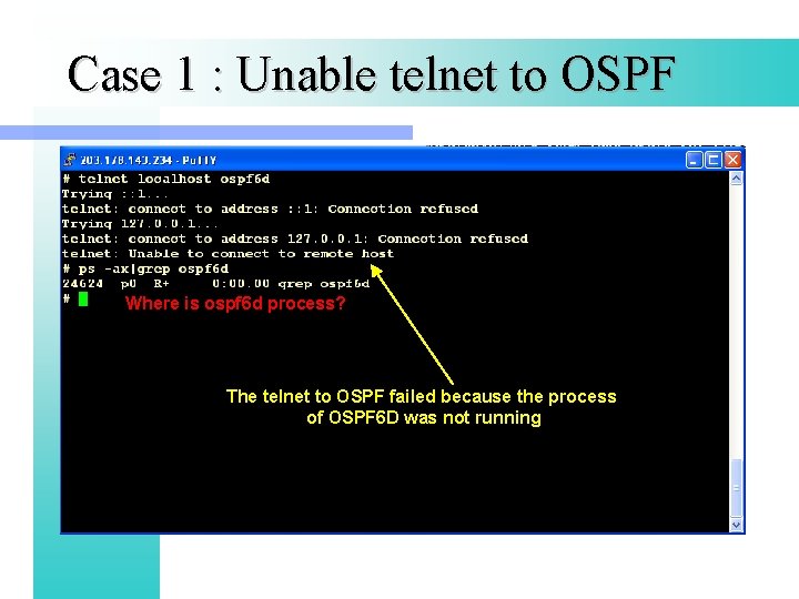 Case 1 : Unable telnet to OSPF Where is ospf 6 d process? The