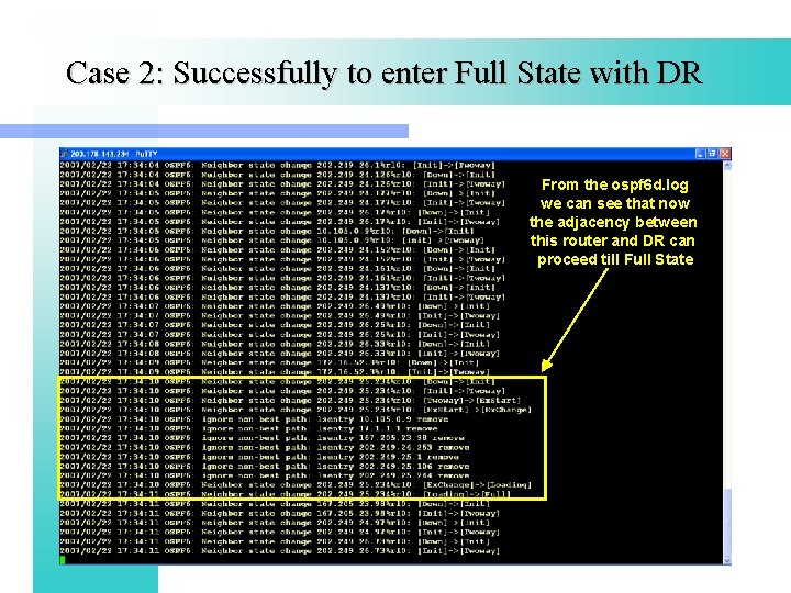 Case 2: Successfully to enter Full State with DR From the ospf 6 d.