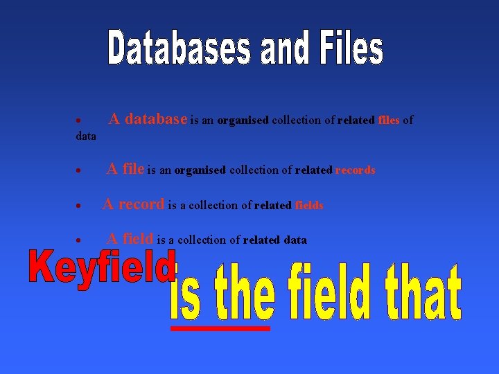  · A database is an organised collection of related files of data ·