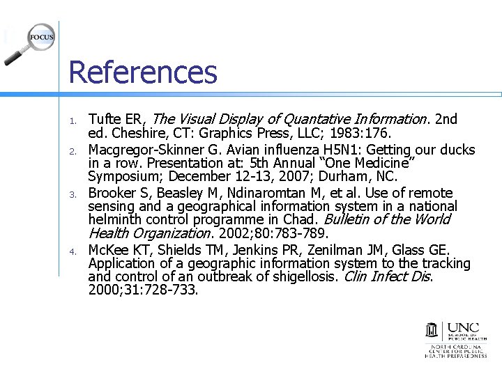 References 1. 2. 3. 4. Tufte ER, The Visual Display of Quantative Information. 2