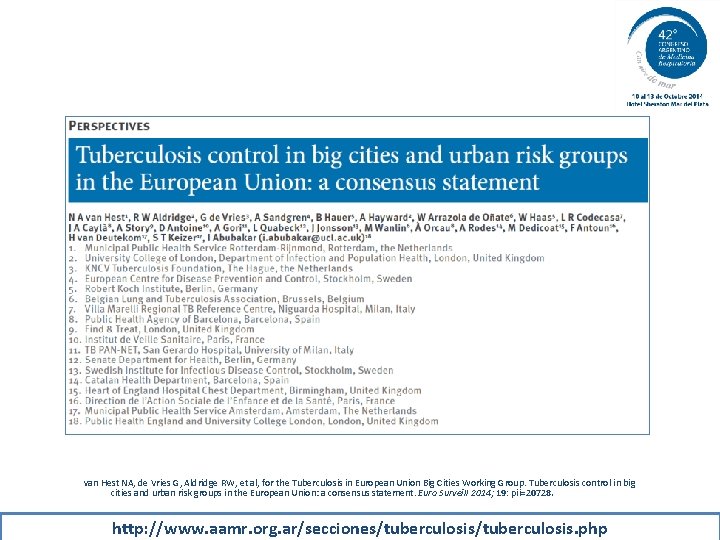van Hest NA, de Vries G, Aldridge RW, et al, for the Tuberculosis in