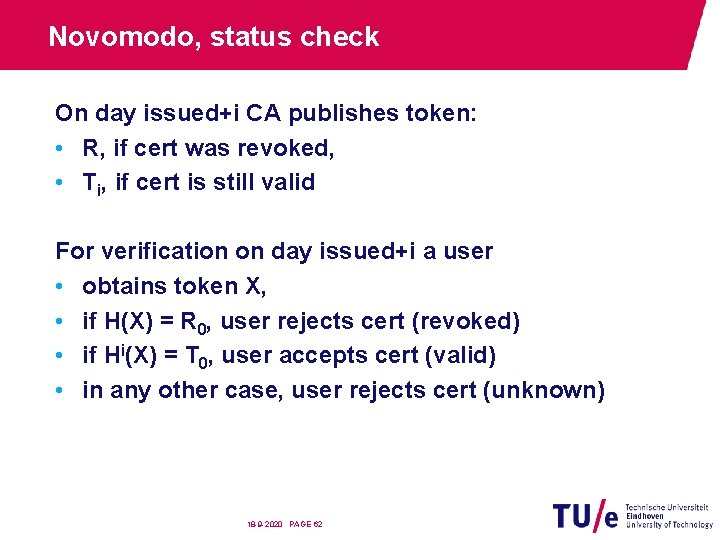 Novomodo, status check On day issued+i CA publishes token: • R, if cert was