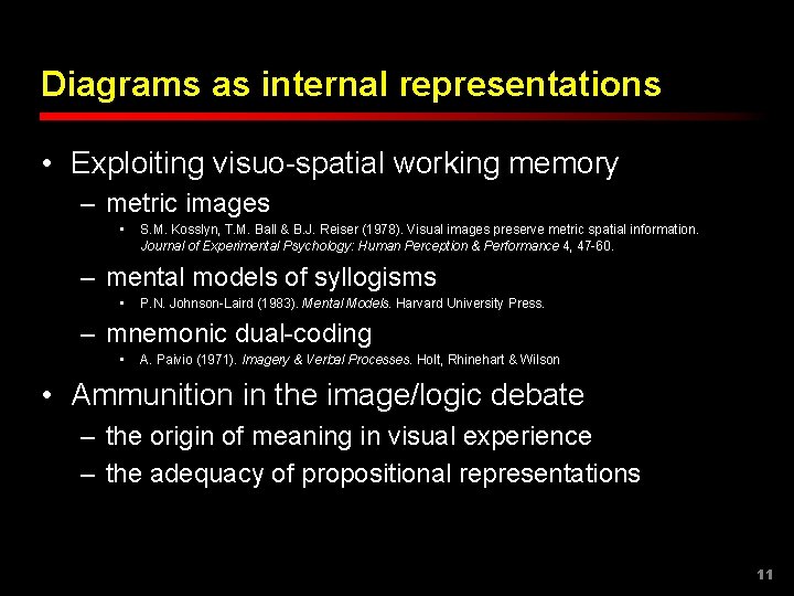 Diagrams as internal representations • Exploiting visuo-spatial working memory – metric images • S.