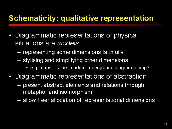 Schematicity: qualitative representation • Diagrammatic representations of physical situations are models: – representing some