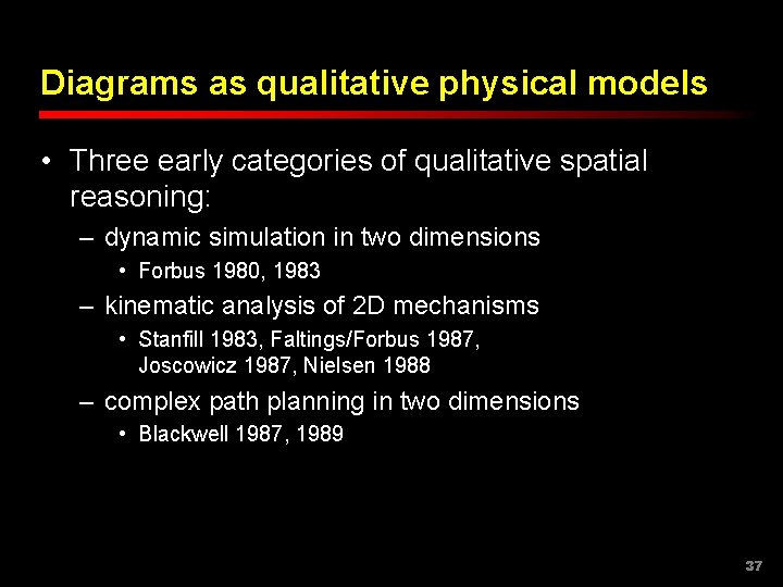 Diagrams as qualitative physical models • Three early categories of qualitative spatial reasoning: –