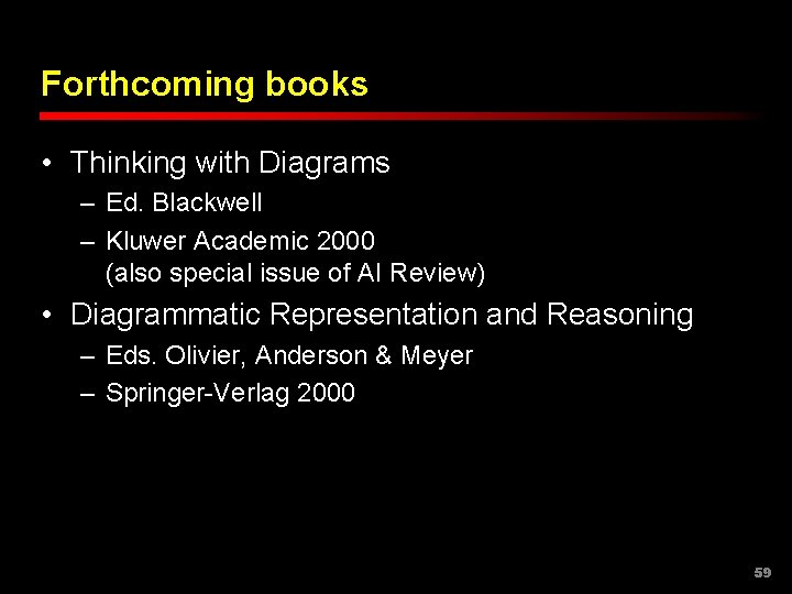 Forthcoming books • Thinking with Diagrams – Ed. Blackwell – Kluwer Academic 2000 (also
