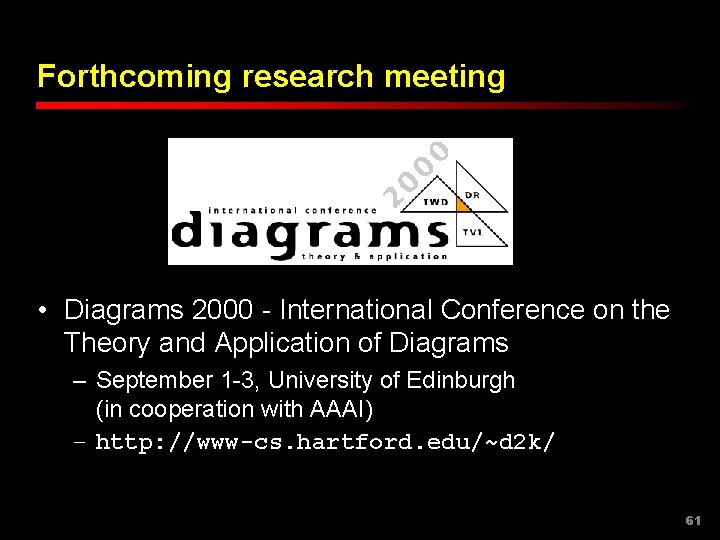 Forthcoming research meeting • Diagrams 2000 - International Conference on the Theory and Application