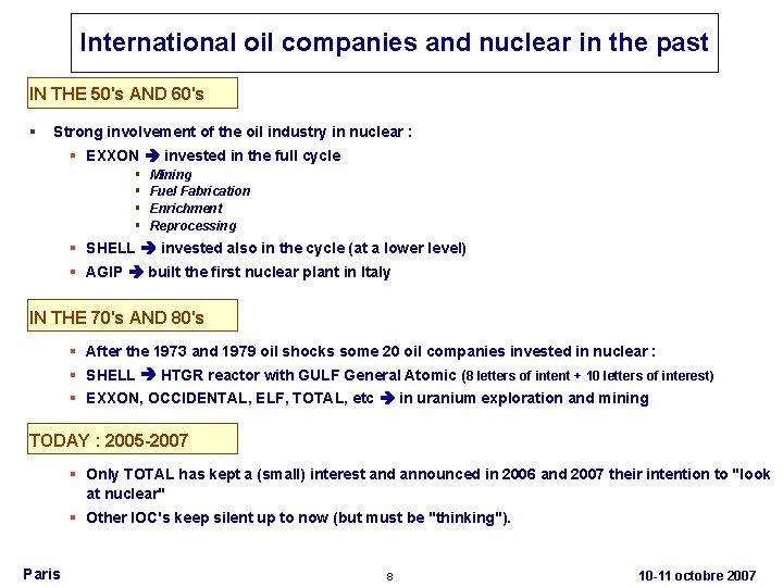 International oil companies and nuclear in the past IN THE 50's AND 60's §