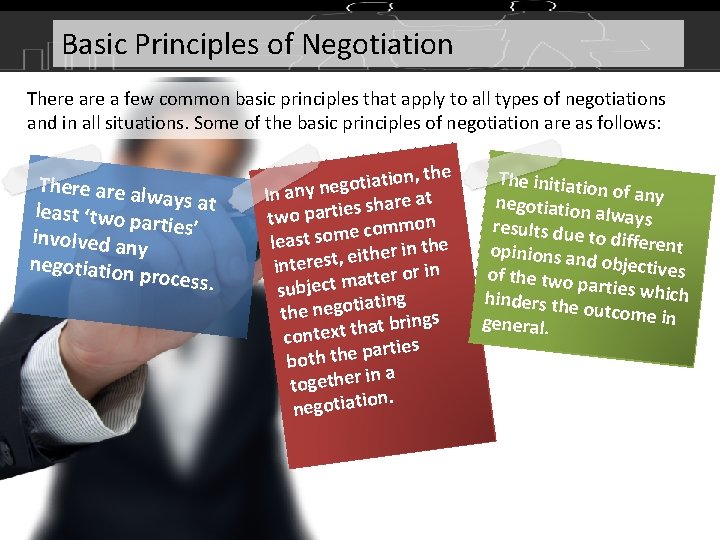 Basic Principles of Negotiation There a few common basic principles that apply to all