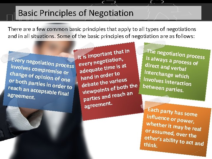 Basic Principles of Negotiation There a few common basic principles that apply to all