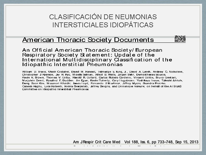 CLASIFICACIÓN DE NEUMONIAS INTERSTICIALES IDIOPÁTICAS 