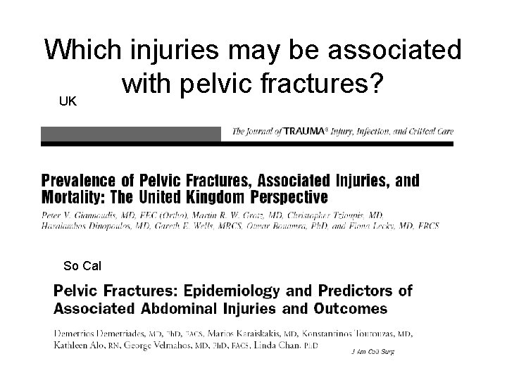Which injuries may be associated with pelvic fractures? UK So Cal 