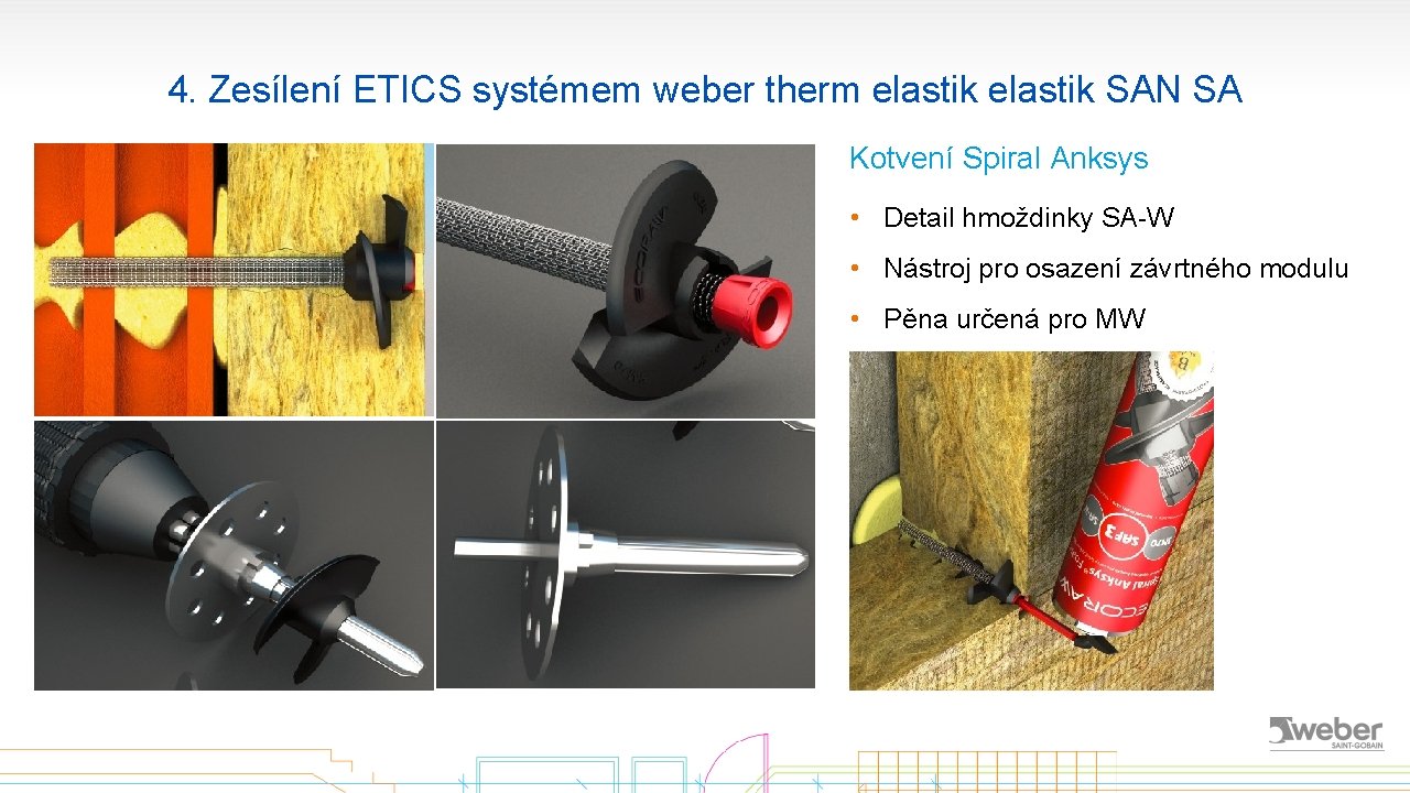 4. Zesílení ETICS systémem weber therm elastik SAN SA Kotvení Spiral Anksys • Detail
