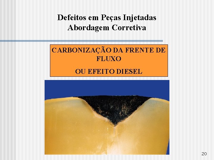 Defeitos em Peças Injetadas Abordagem Corretiva CARBONIZAÇÃO DA FRENTE DE FLUXO OU EFEITO DIESEL