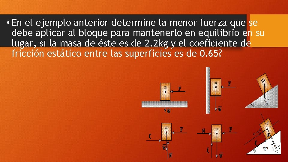  • En el ejemplo anterior determine la menor fuerza que se debe aplicar