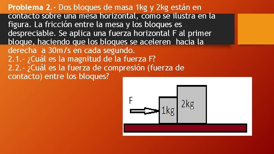Problema 2. - Dos bloques de masa 1 kg y 2 kg están en