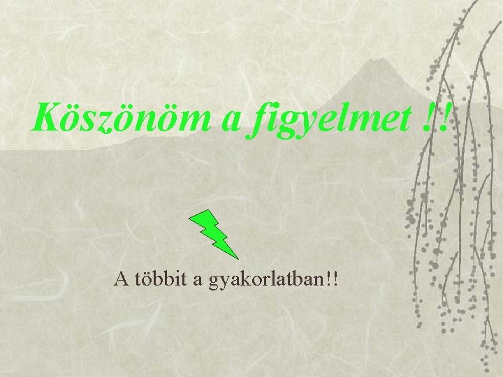 Köszönöm a figyelmet !! A többit a gyakorlatban!! 